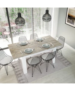 TAVOLO DA PRANZO ESTENSIBILE BIANCO E ROVERE, 140-190X90X78 CM